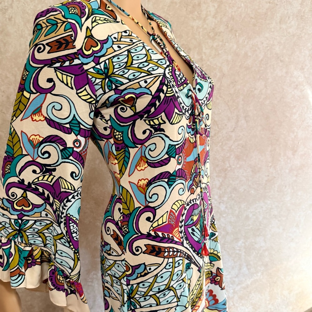NWOT Zara ethnic tribal print midi flowy dress/Fall season dress size XS - Picture 10 of 14
